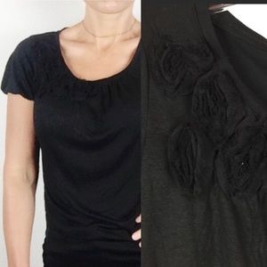 Ann Taylor Puff Sleeve Rosette Top Small A31